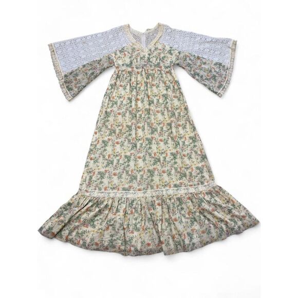 Whimsigoth Cottagecore Feminine Boho Festival Maxi Dress Lace Bell Sleeves - Picture 2 of 14